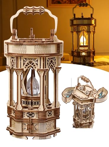 3D Puzzles for Adults - DIY Wooden Puzzle Lantern Model Kits for Adults to Build. Unique Gift Aesthetic Desk Decor with LED Light