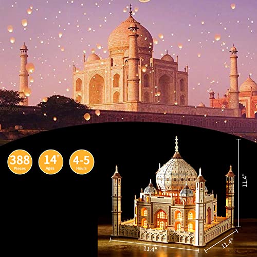 3D Wooden Puzzle for Adults. Taj Mahal Wood Model with Led Light. Self-Assembly Mechanical Building Kit Handicraft Brain Teaser Game Hobbies Toy. Birthday Gift for Women Men. Home Decor. 388 Pieces