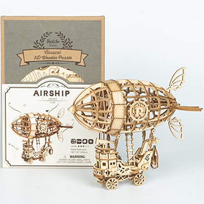 Rolife 3D Wooden Puzzle Airship for Kids. Wooden Airship Model for Adults Model Building Kit. Educational Brain Teaser for Adults to Build. for Kids Ages 8-10 (Airship/7.1in*5in*6.5in)