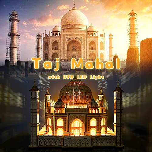 3D Wooden Puzzle for Adults. Taj Mahal Wood Model with Led Light. Self-Assembly Mechanical Building Kit Handicraft Brain Teaser Game Hobbies Toy. Birthday Gift for Women Men. Home Decor. 388 Pieces