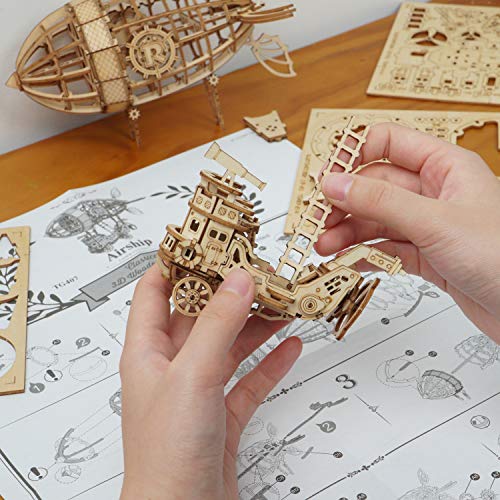 Rolife 3D Wooden Puzzle Airship for Kids. Wooden Airship Model for Adults Model Building Kit. Educational Brain Teaser for Adults to Build. for Kids Ages 8-10 (Airship/7.1in*5in*6.5in)