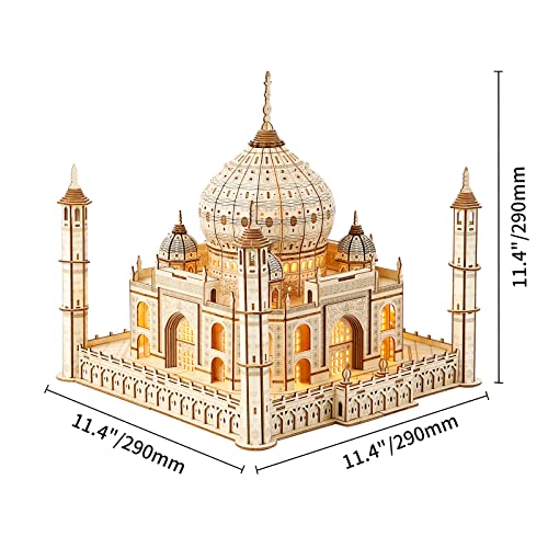 3D Wooden Puzzle for Adults. Taj Mahal Wood Model with Led Light. Self-Assembly Mechanical Building Kit Handicraft Brain Teaser Game Hobbies Toy. Birthday Gift for Women Men. Home Decor. 388 Pieces