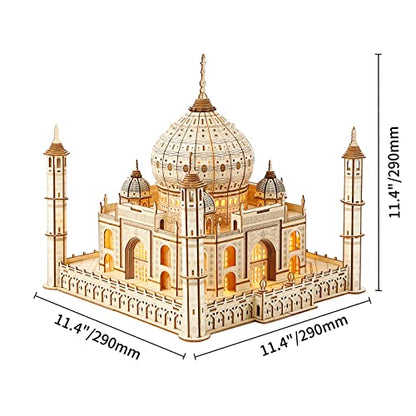 3D Wooden Puzzle for Adults. Taj Mahal Wood Model with Led Light. Self-Assembly Mechanical Building Kit Handicraft Brain Teaser Game Hobbies Toy. Birthday Gift for Women Men. Home Decor. 388 Pieces