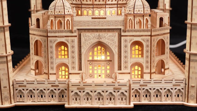 3D Wooden Puzzle for Adults. Taj Mahal Wood Model with Led Light. Self-Assembly Mechanical Building Kit Handicraft Brain Teaser Game Hobbies Toy. Birthday Gift for Women Men. Home Decor. 388 Pieces