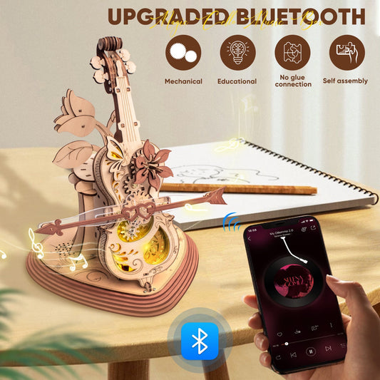 3D Wooden Music Box Puzzles for Adults, Wooden Cello Bluetooth Speaker Gifts